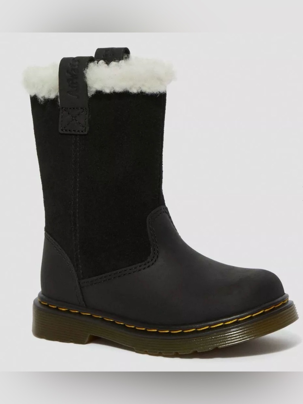 Dr. Doc Martens Juney Toddler Black Suede Faux Fur Lined High Boots Size 10